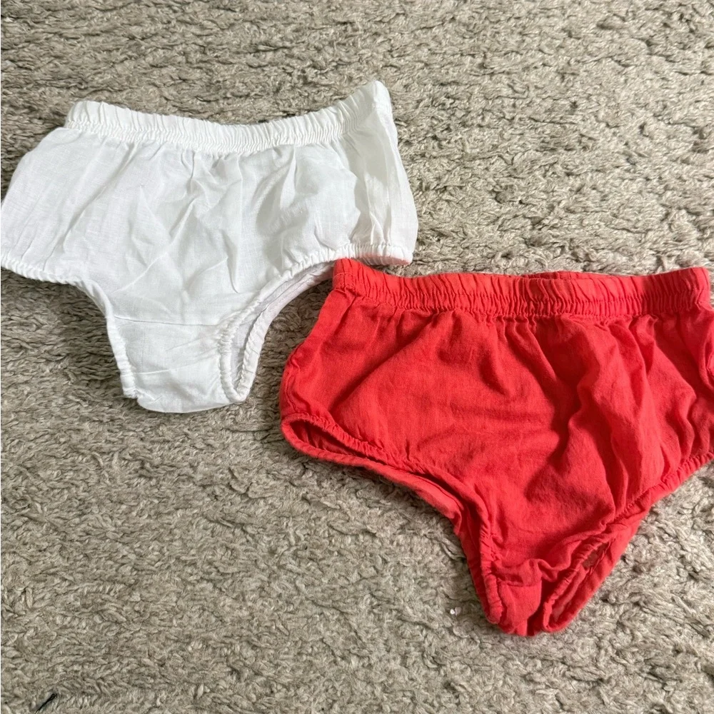 Bright Red & White Elastic Waistband Bloomers Diaper Covers Set - 24-36 months